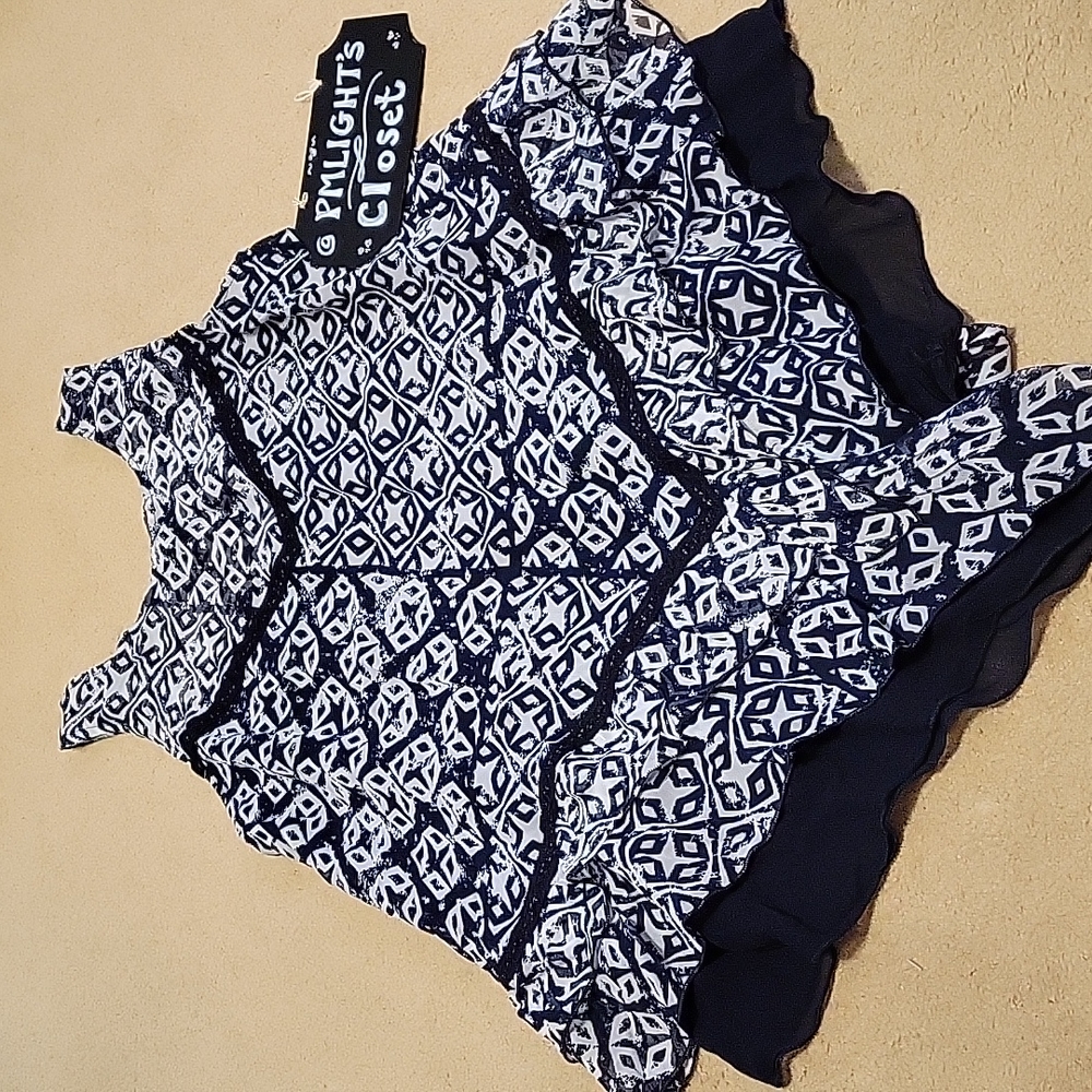 Papa Vancouver Savanna Tank Top Large Blue White Diamond Handkerchief New